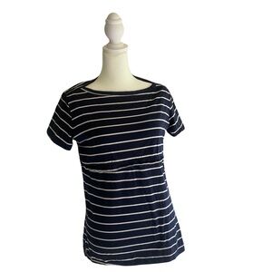 Navy and White Striped Short Sleeve Women’s nursing Top